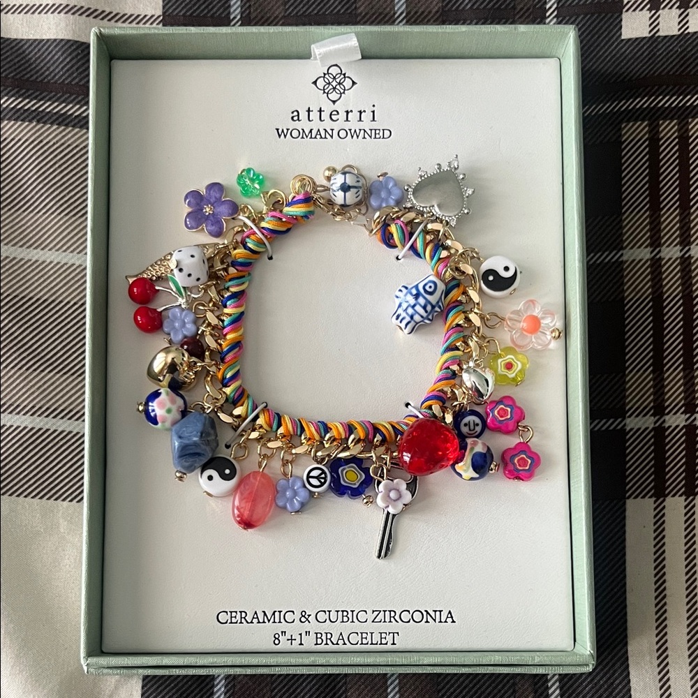 Atterri Ceramic & Cubic Zirconia Charm Bracelet 8”+1”